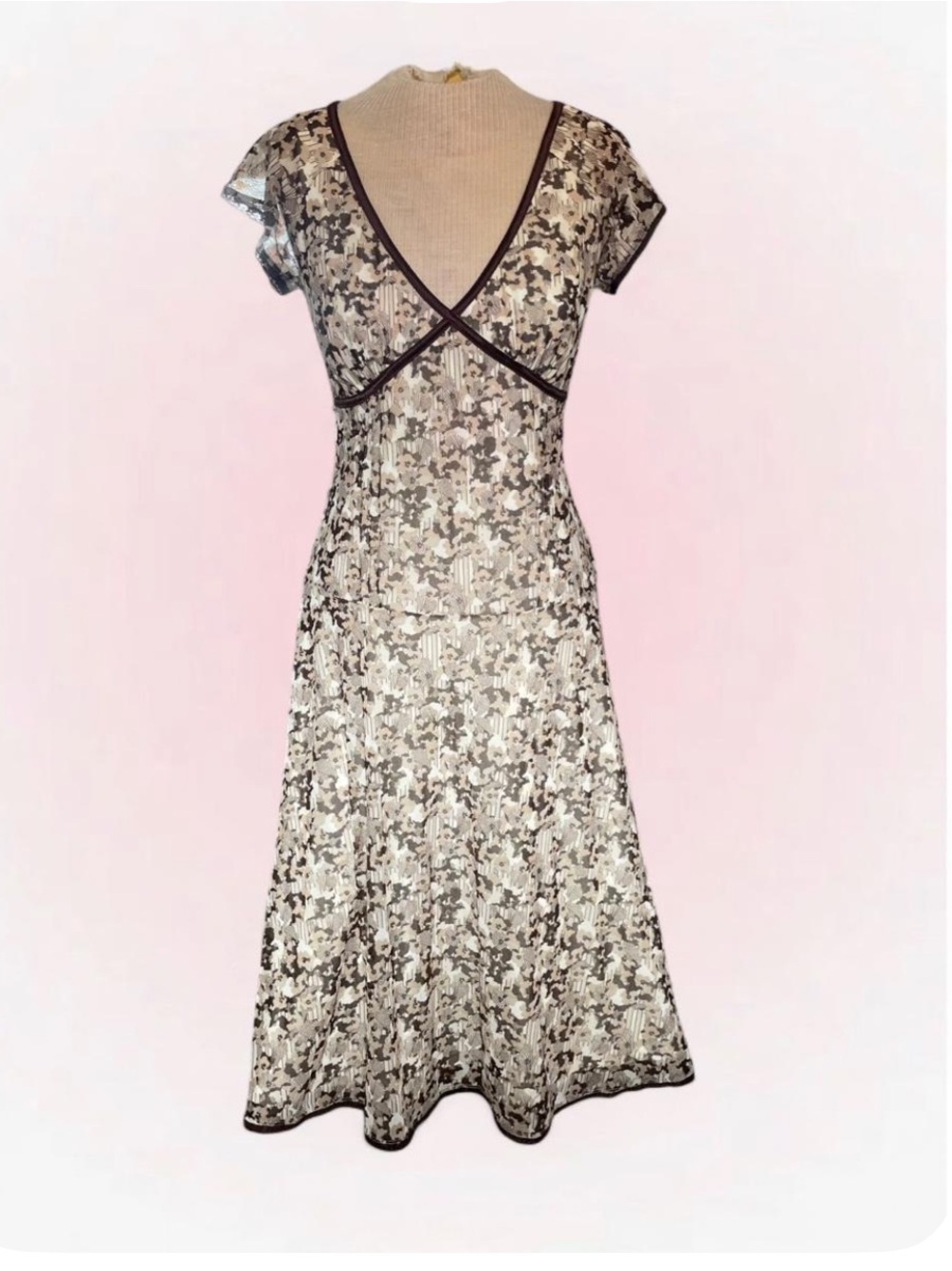Mexx Cream and Brown Floral V- Neck Maxi Dress